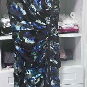 Ramy Brook Blue and Black Strapless Bodycon Dress